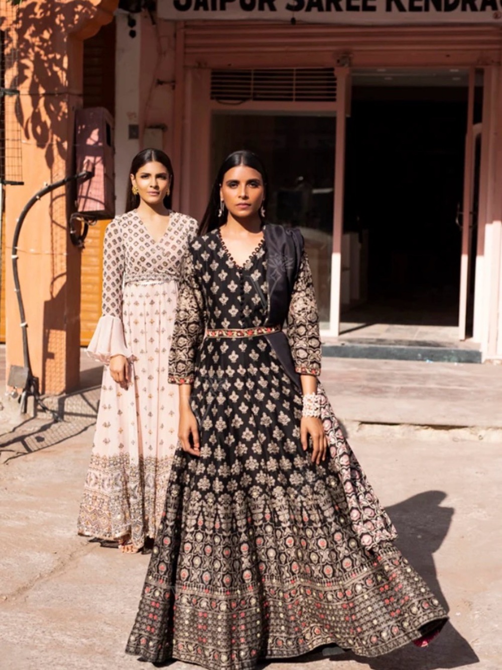Black Chanderi Silk Anarkali Gown with Cancan
